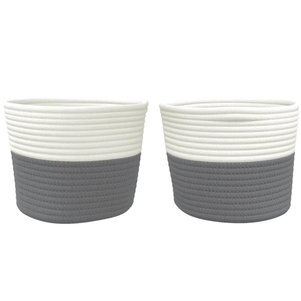 vidaXL Opbergmanden 2 st Ø 24x18 cm katoen grijs en wit