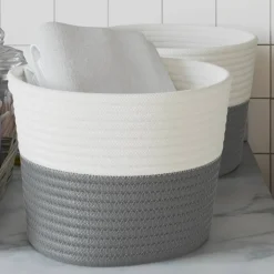 vidaXL Opbergmanden 2 st Ø 24x18 cm katoen grijs en wit