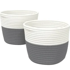 vidaXL Opbergmanden 2 st Ø 24x18 cm katoen grijs en wit