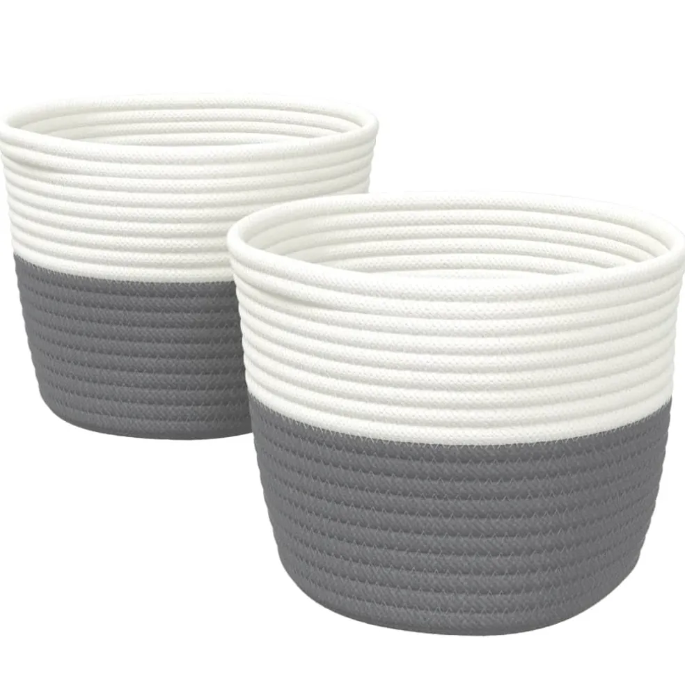 vidaXL Opbergmanden 2 st Ø 24x18 cm katoen grijs en wit