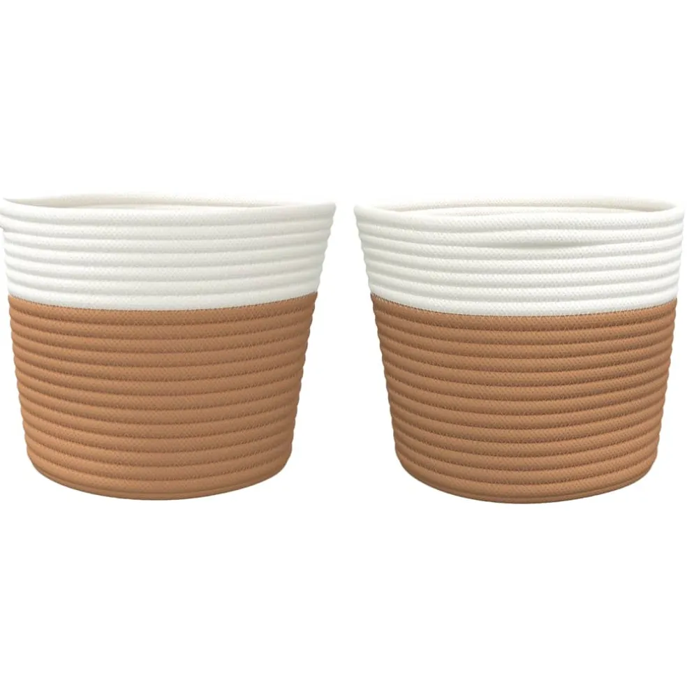 vidaXL Opbergmanden 2 st Ø 24x18 cm katoen bruin en wit