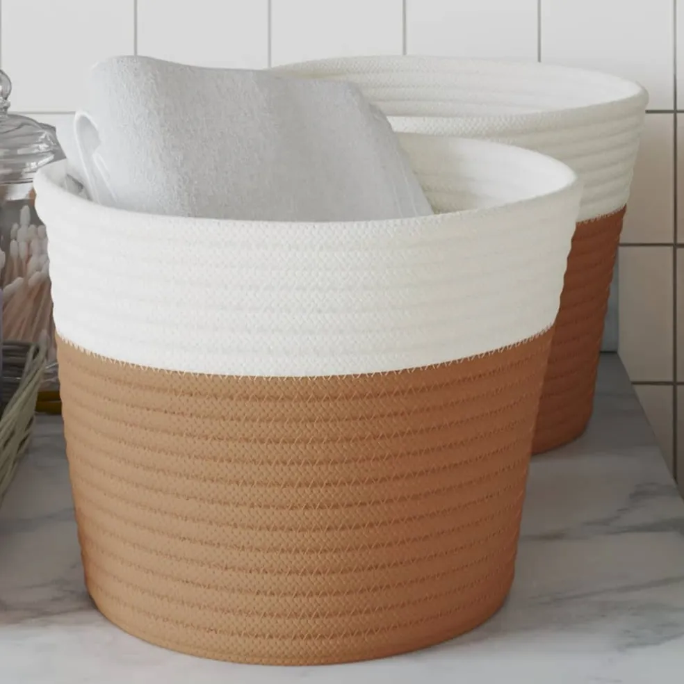 vidaXL Opbergmanden 2 st Ø 24x18 cm katoen bruin en wit