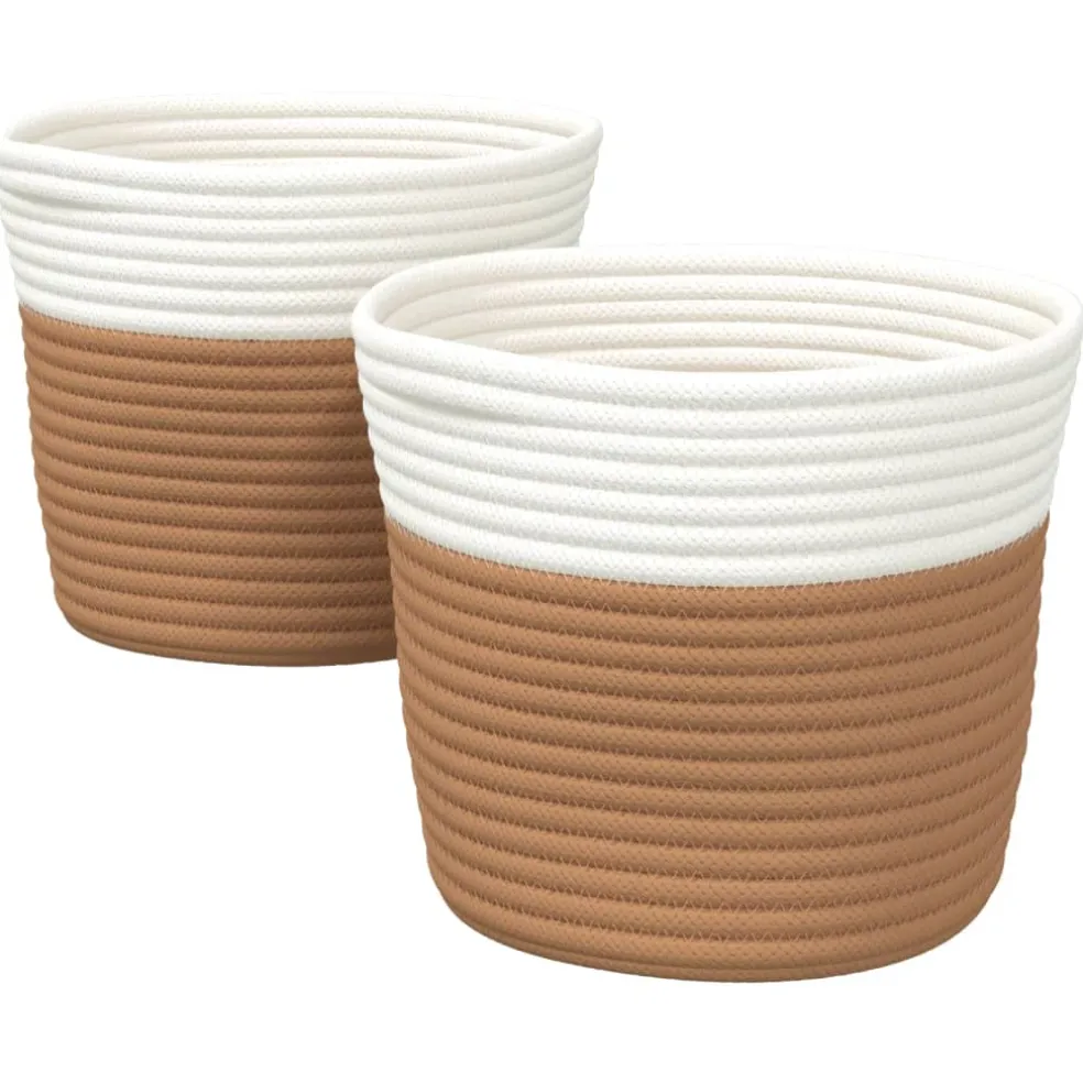 vidaXL Opbergmanden 2 st Ø 24x18 cm katoen bruin en wit