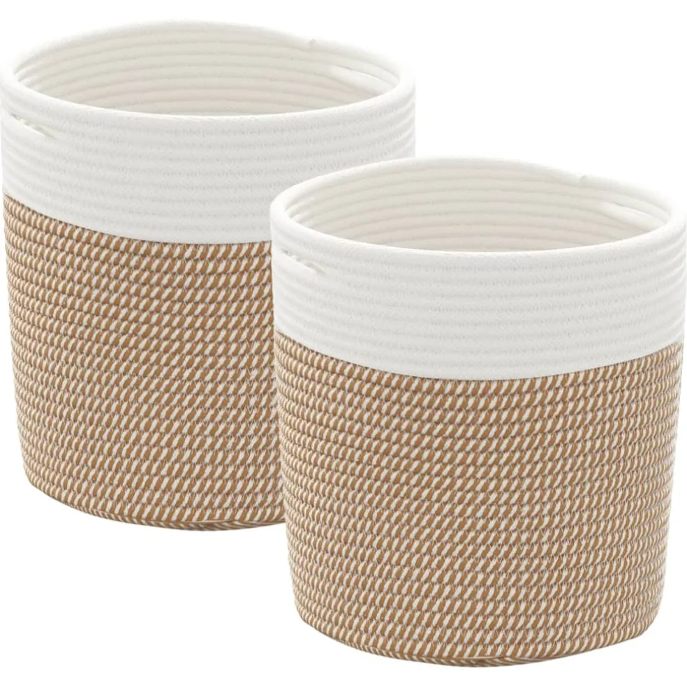 vidaXL Opbergmanden 2 st Ø 28x28 cm katoen bruin en wit