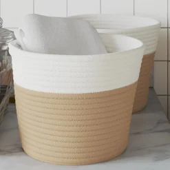 vidaXL Opbergmanden 2 st Ø 24x18 cm katoen beige en wit