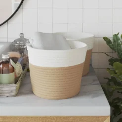 vidaXL Opbergmanden 2 st Ø 24x18 cm katoen beige en wit