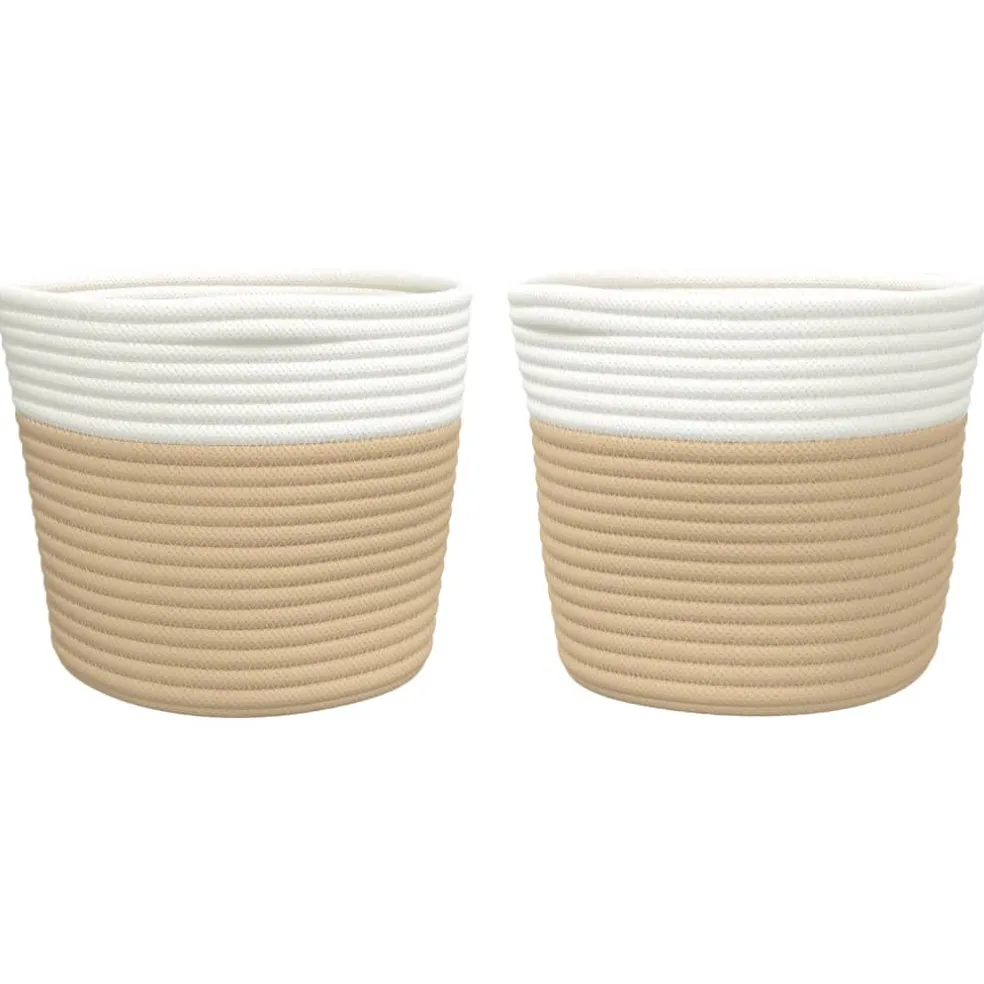 vidaXL Opbergmanden 2 st Ø 24x18 cm katoen beige en wit