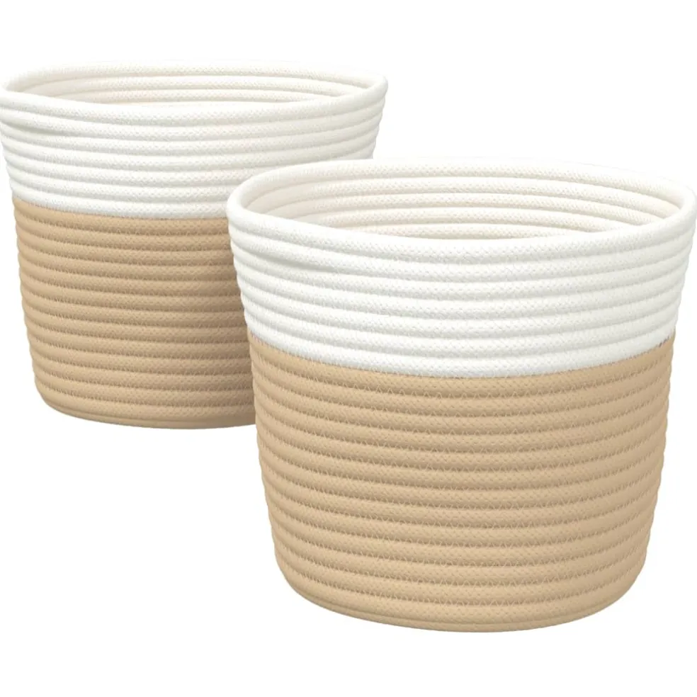 vidaXL Opbergmanden 2 st Ø 24x18 cm katoen beige en wit