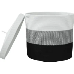 vidaXL Opbergmand met deksel Ø 40x35 cm katoen wit en zwart