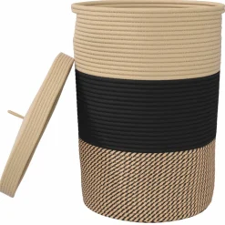 vidaXL Opbergmand met deksel Ø 37x50 cm katoen zwart en beige