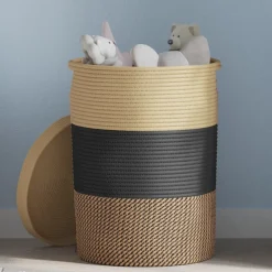 vidaXL Opbergmand met deksel Ø 37x50 cm katoen zwart en beige