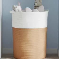 vidaXL Opbergmand Ø 49x65 cm katoen bruin en wit