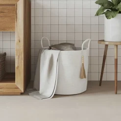 vidaXL Opbergmand Ø 40x35 cm katoen wit