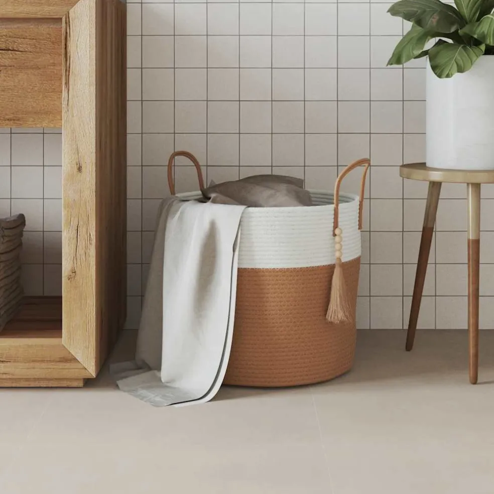 vidaXL Opbergmand Ø 40x35 cm katoen bruin en wit