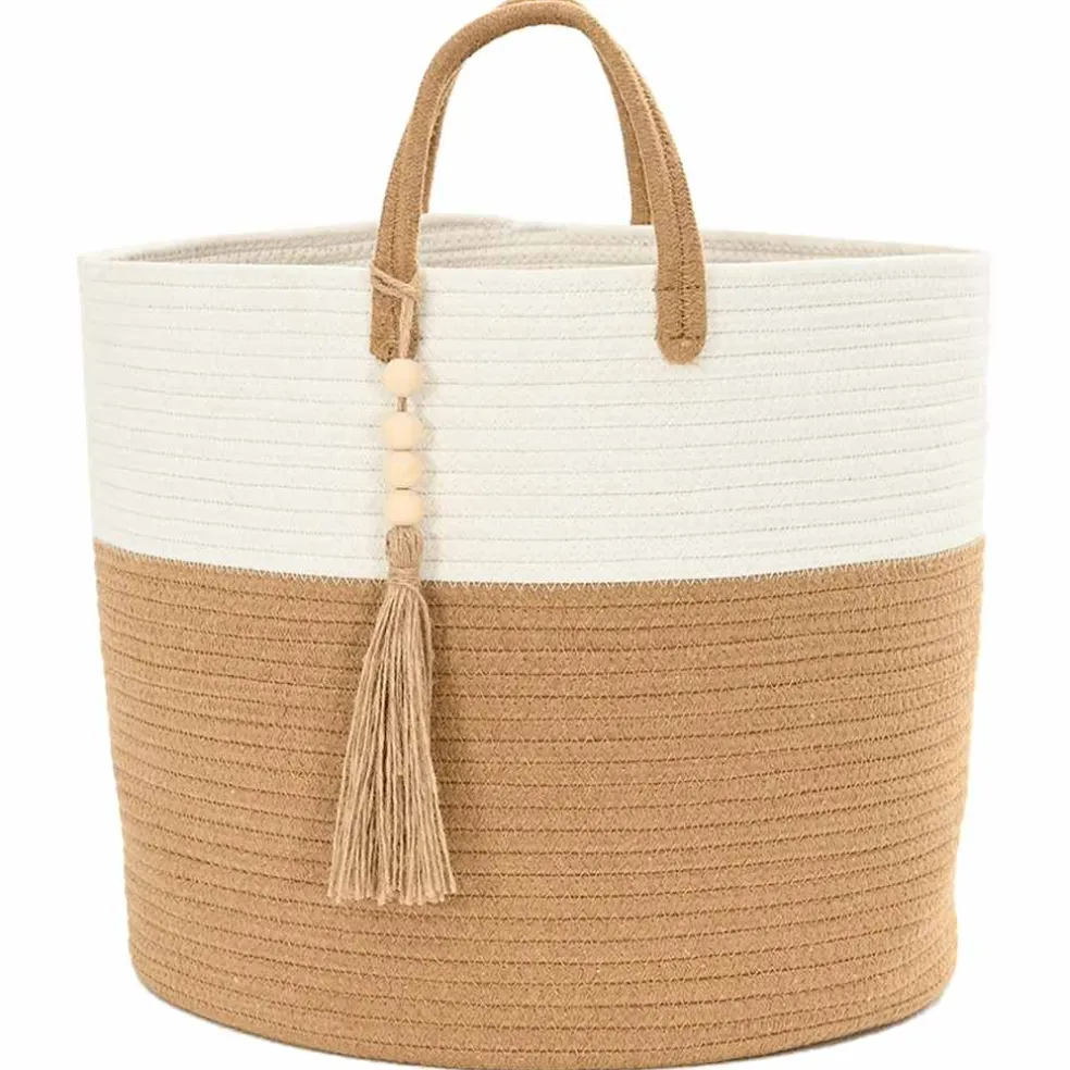 vidaXL Opbergmand Ø 40x35 cm katoen bruin en wit