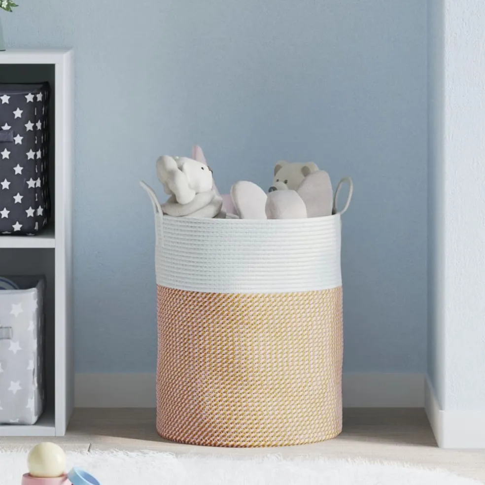 vidaXL Opbergmand Ø 38x46 cm katoen bruin en wit