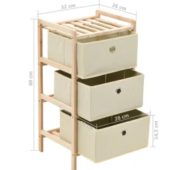 vidaXL Opbergmeubel met 3 stoffen manden cederhout beige