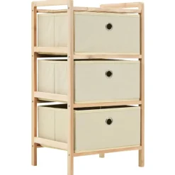 vidaXL Opbergmeubel met 3 stoffen manden cederhout beige