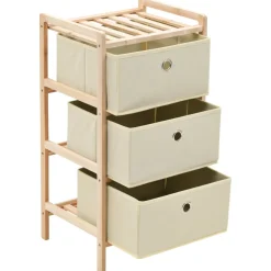 vidaXL Opbergmeubel met 3 stoffen manden cederhout beige