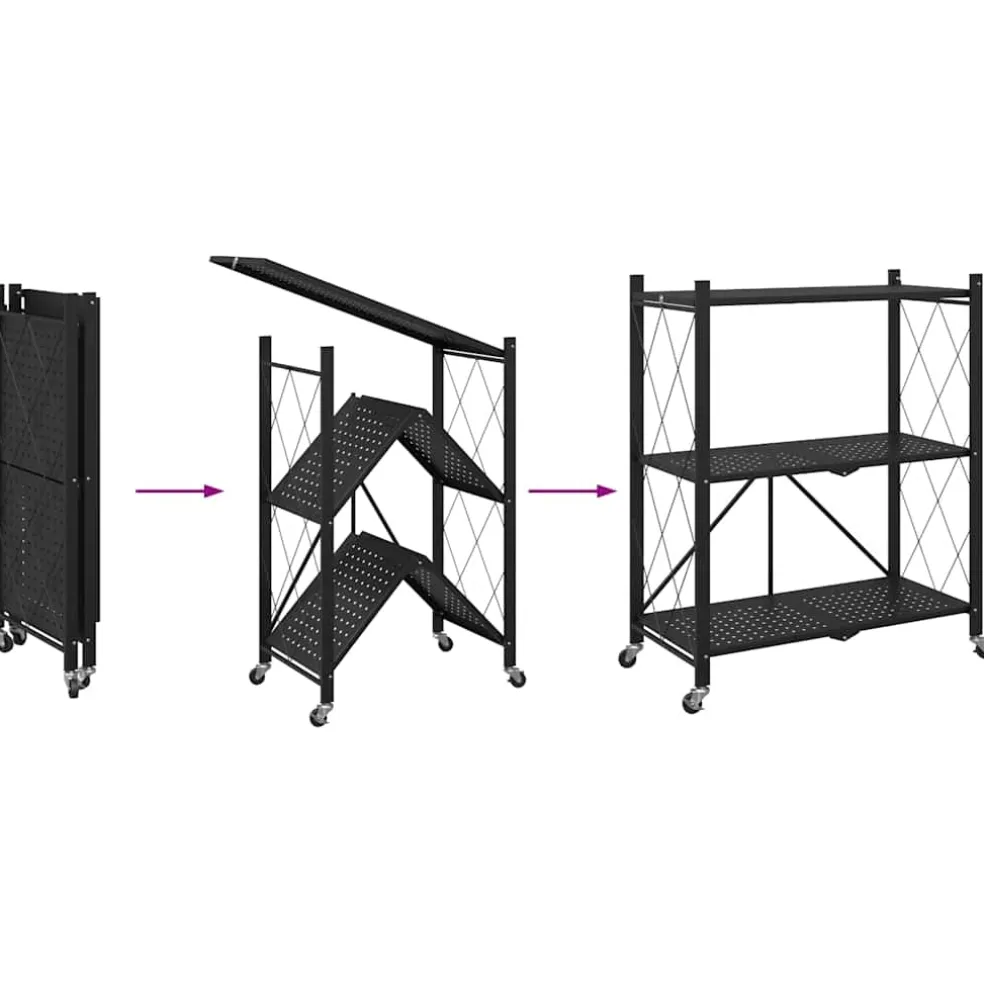 vidaXL Opbergplank op wielen zwart 71x34x88 cm staal