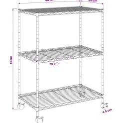 vidaXL Opbergrek met wielen 3-laags 60x35x81 cm 150 kg zwart