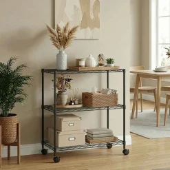 vidaXL Opbergrek met wielen 3-laags 60x35x81 cm 150 kg zwart