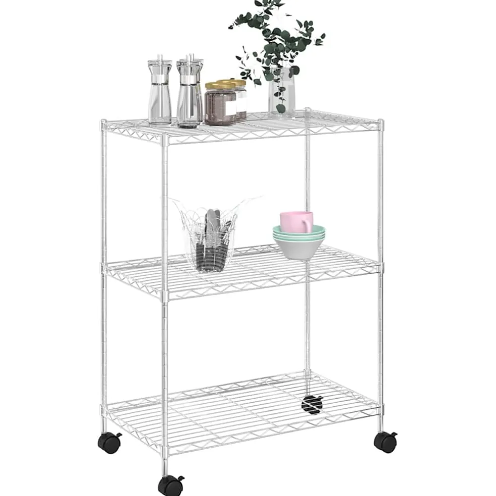 vidaXL Opbergrek met wielen 3-laags 150 kg 60x35x81 cm chroomkleurig