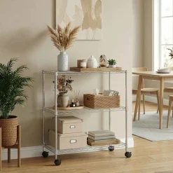vidaXL Opbergrek met wielen 3-laags 150 kg 60x35x81 cm chroomkleurig