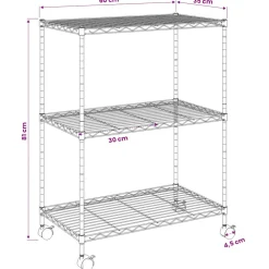 vidaXL Opbergrek met wielen 3-laags 150 kg 60x35x81 cm chroomkleurig