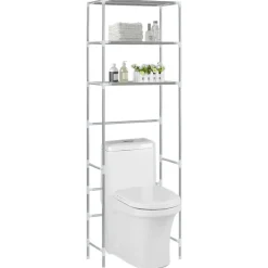 vidaXL Opbergrek voor boven toilet 3-laags 53x28x169 cm zilverkleurig