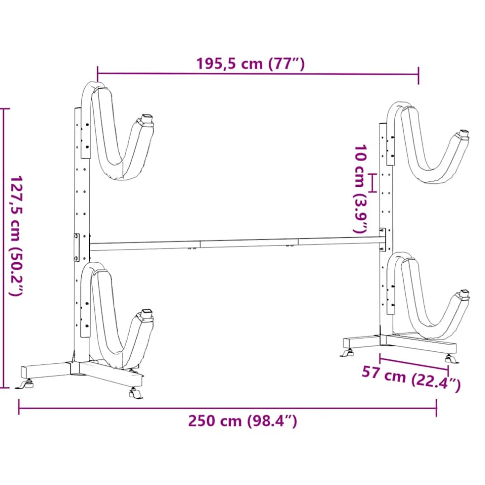 vidaXL Opbergrek voor 2 kajaks 250x57x127,5 cm staal