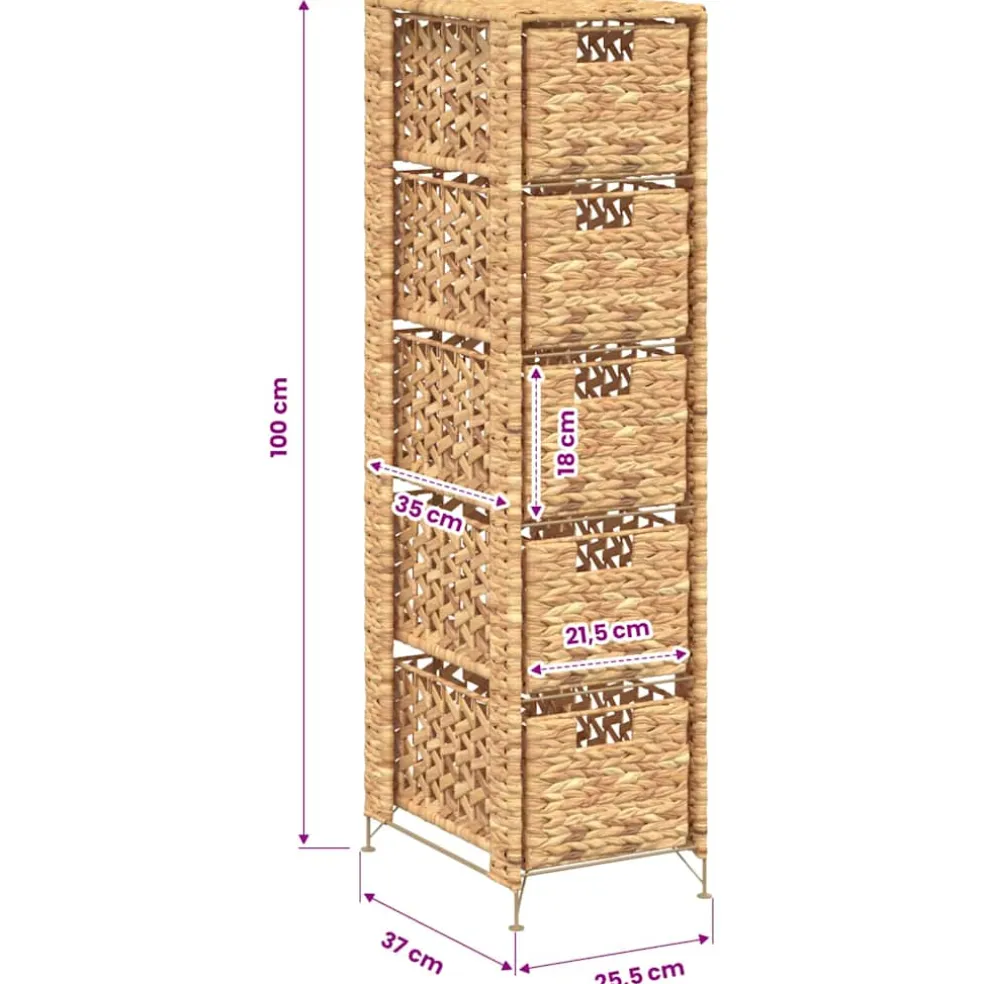 vidaXL Opbergset met 5 manden 25,5x37x100 cm waterhyacint