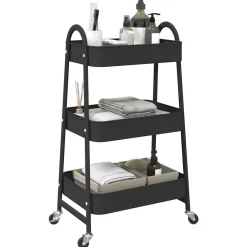 vidaXL Opbergtrolley 3-laags 42x41,5x77 cm staal zwart