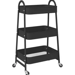 vidaXL Opbergtrolley 3-laags 42x41,5x77 cm staal zwart