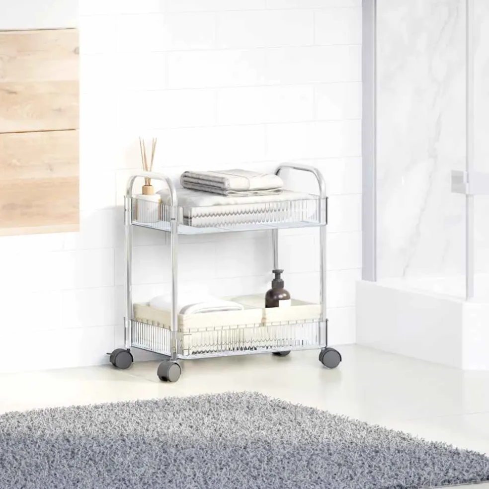 vidaXL Opbergtrolley 2-laags 37x28x43,5 cm acryl transparant