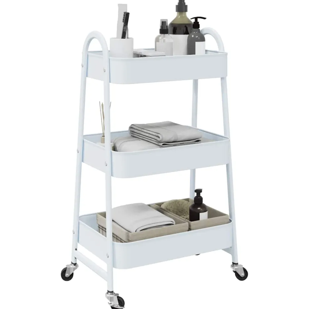 vidaXL Opbergtrolley 3-laags 42x41,5x77 cm staal wit