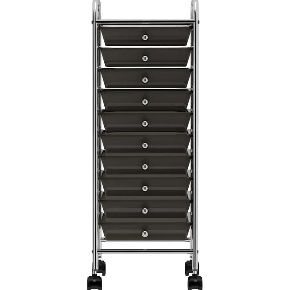 vidaXL Opbergtrolley met 10 lades mobiel kunststof zwart