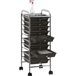 vidaXL Opbergtrolley met 10 lades mobiel kunststof zwart