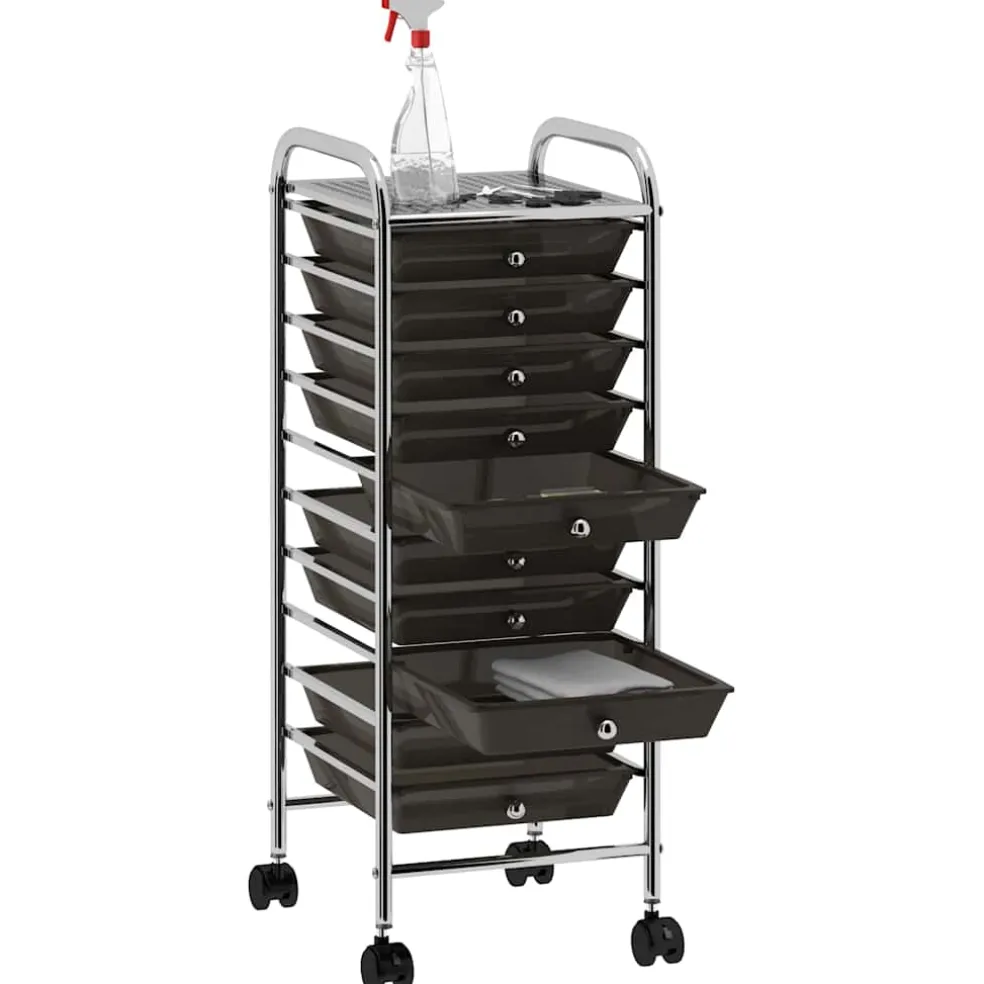 vidaXL Opbergtrolley met 10 lades mobiel kunststof zwart