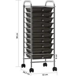 vidaXL Opbergtrolley met 10 lades mobiel kunststof zwart
