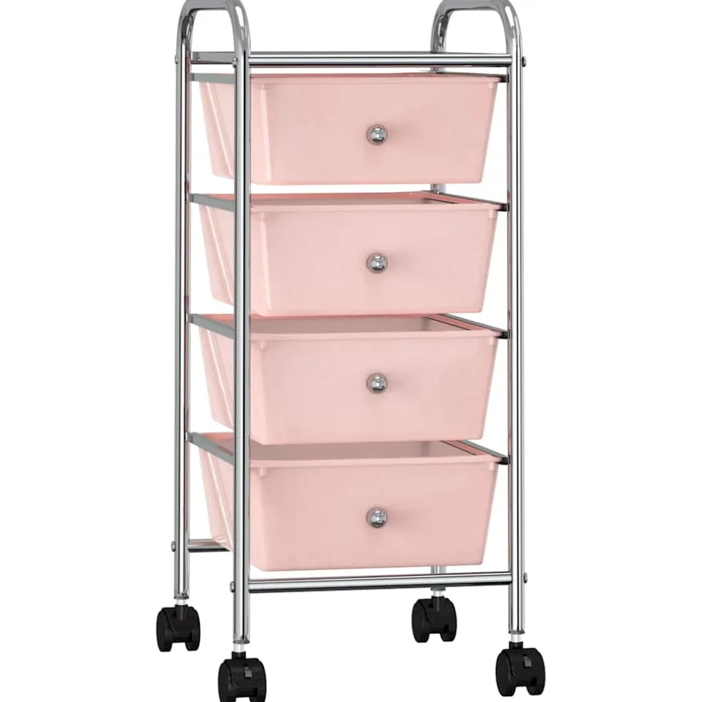vidaXL Opbergtrolley met 4 lades mobiel kunststof roze