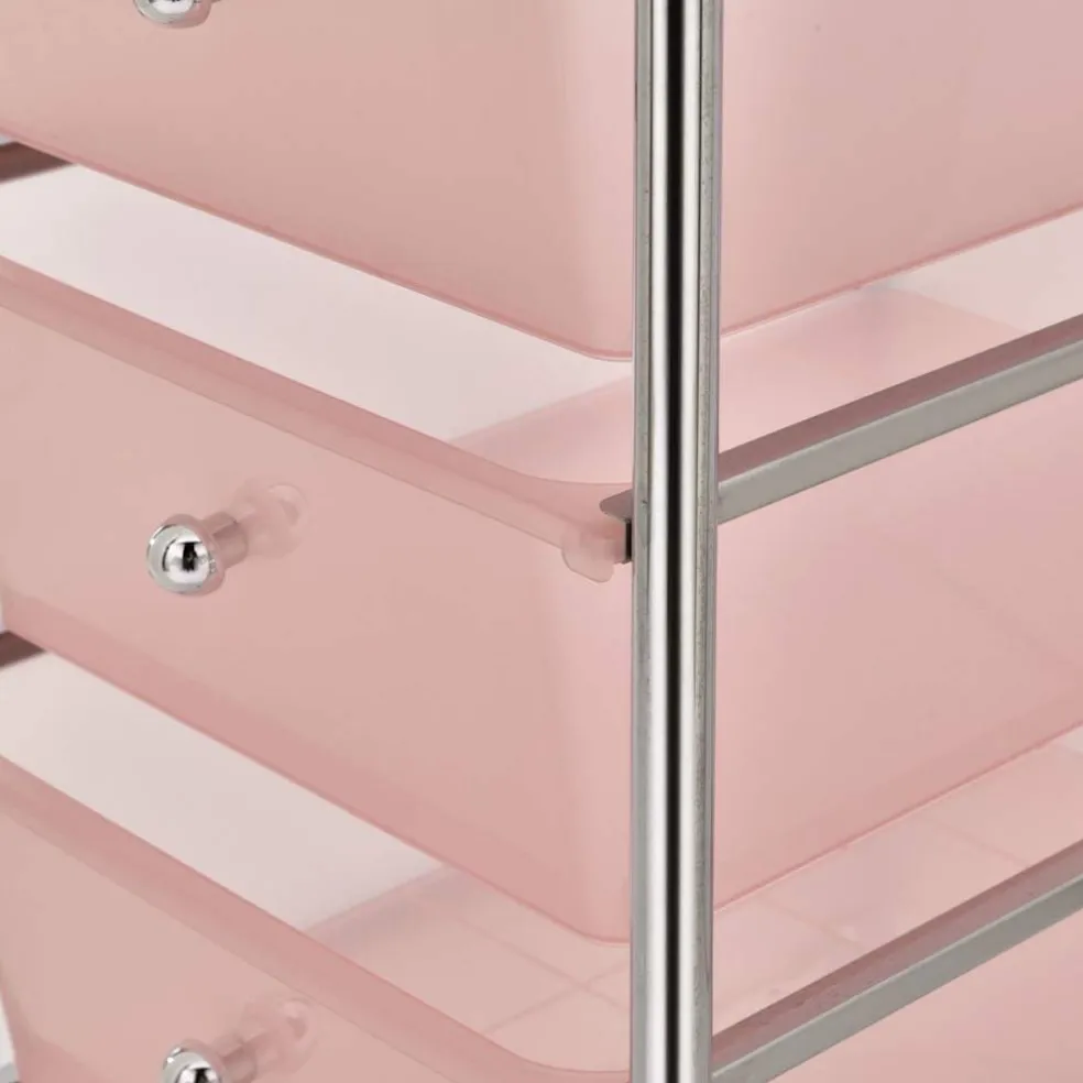 vidaXL Opbergtrolley met 4 lades mobiel kunststof roze
