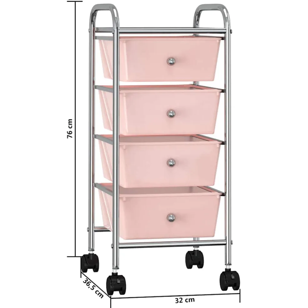 vidaXL Opbergtrolley met 4 lades mobiel kunststof roze