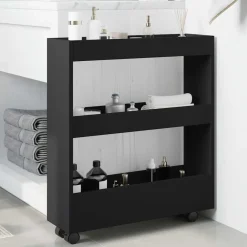 vidaXL Opbergtrolley smal 3-laags bewerkt hout zwart