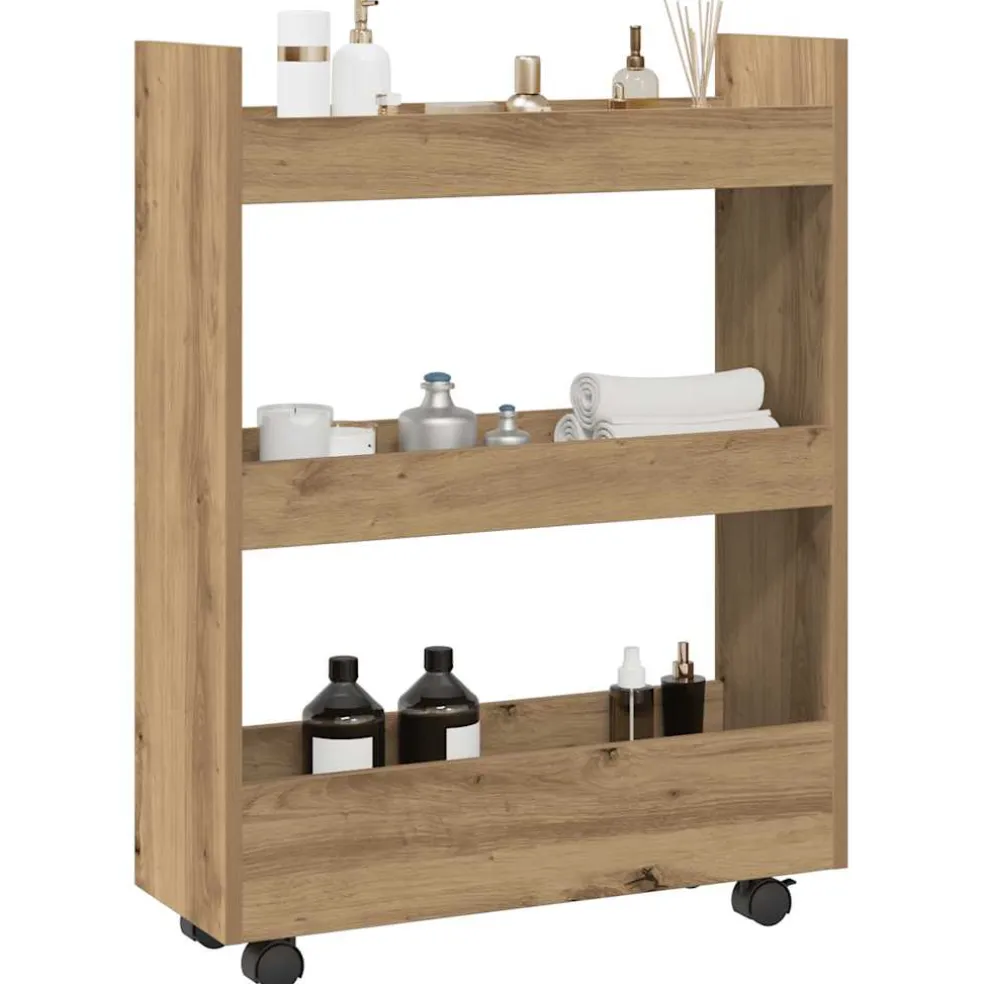 vidaXL Opbergtrolley smal 3-laags bewerkt hout artisanaal eikenkleurig