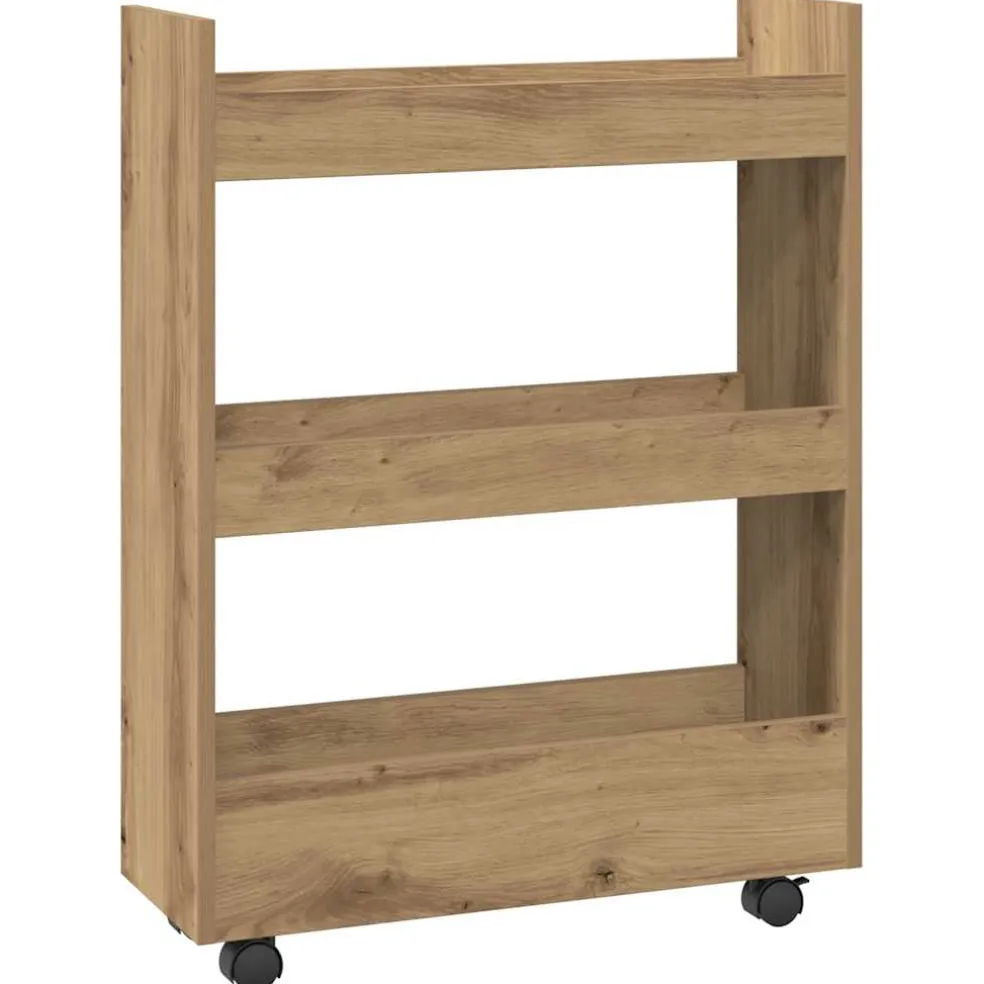 vidaXL Opbergtrolley smal 3-laags bewerkt hout artisanaal eikenkleurig