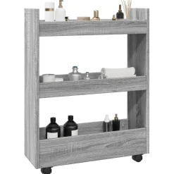 vidaXL Opbergtrolley smal 3-laags bewerkt hout grijs sonoma eiken