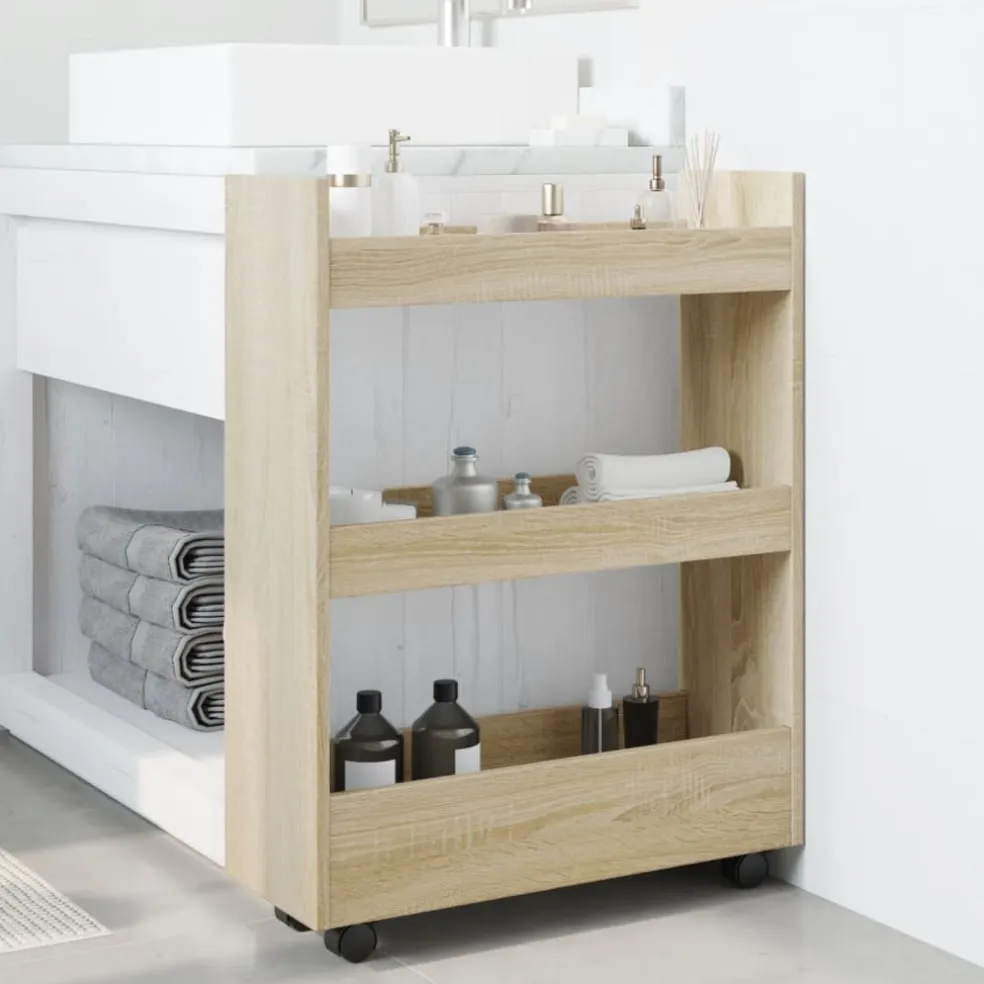 vidaXL Opbergtrolley smal 3-laags bewerkt hout sonoma eikenkleurig