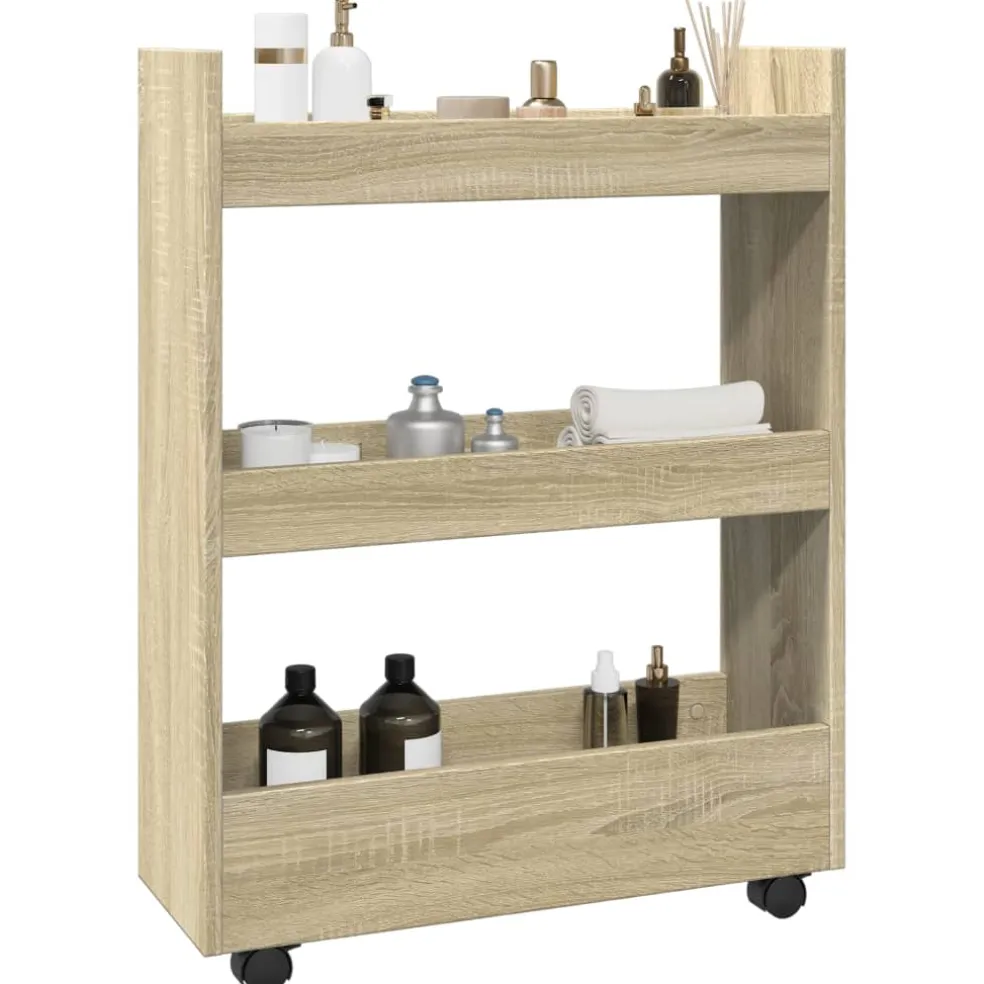 vidaXL Opbergtrolley smal 3-laags bewerkt hout sonoma eikenkleurig