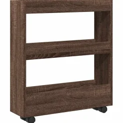 vidaXL Opbergtrolley smal 3-laags bewerkt hout bruin eikenkleurig